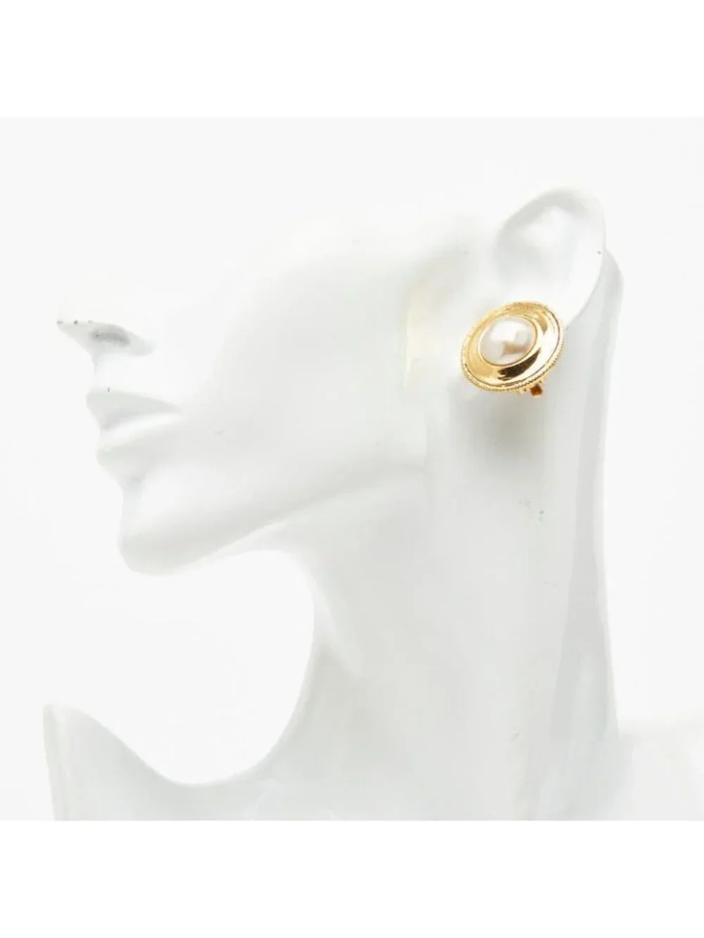 Chanel Round Earrings Gold Faux Pearl Plated